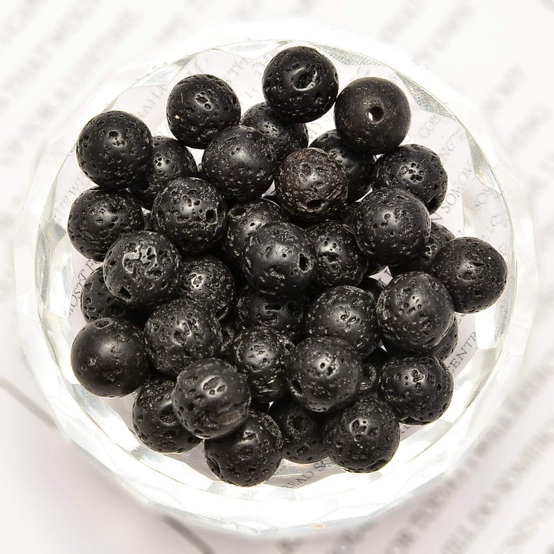 NCB 200PCS 8mm Natura Black Volcanic Lava Gemstone Round Spacer Loose Beads for Jewelry Making with Crystal Stretch Cord (Black Volcanic Lava, 8mm 200Beads) - Image 2